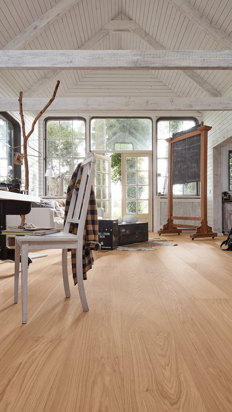 Parkett im Landhausdielen-Format Parkett PD 450 Eiche harmonisch cremeweiß