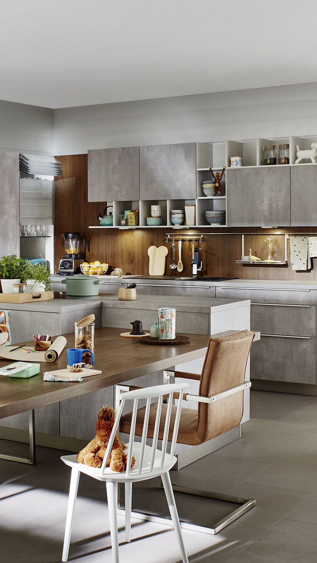 Grau ist das neue Weiß in der Einrichtung Graue Küche, grauer Boden - die Trendfarbe Grau in verschiedenen Schattierungen