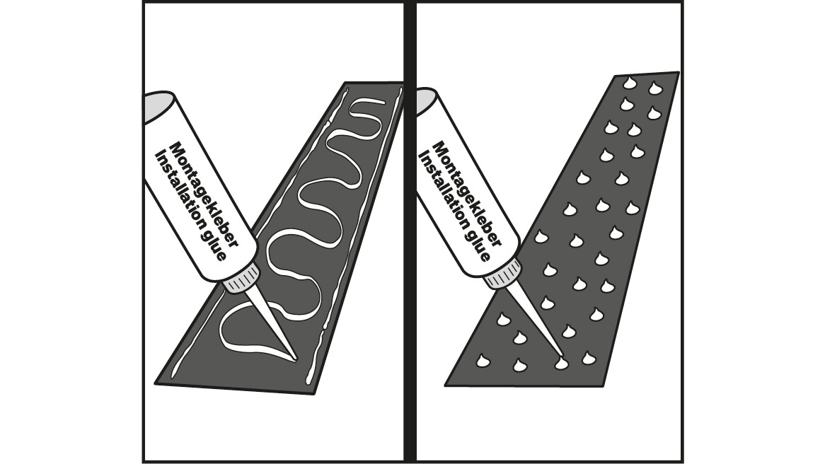 Montagekleber punktuell oder in Schlangenlinien aufbringen Montagekleber punktuell oder in Schlangenlinien aufbringen